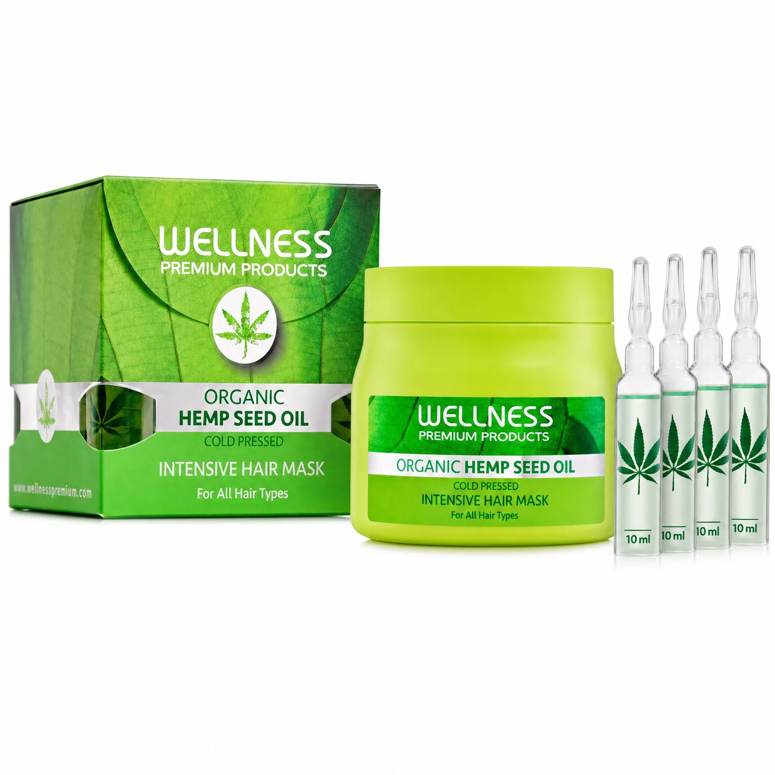 מסכה + 4 אמפולות לשיער יבש גולד קנאביס 500 מ"ל - Wellness
